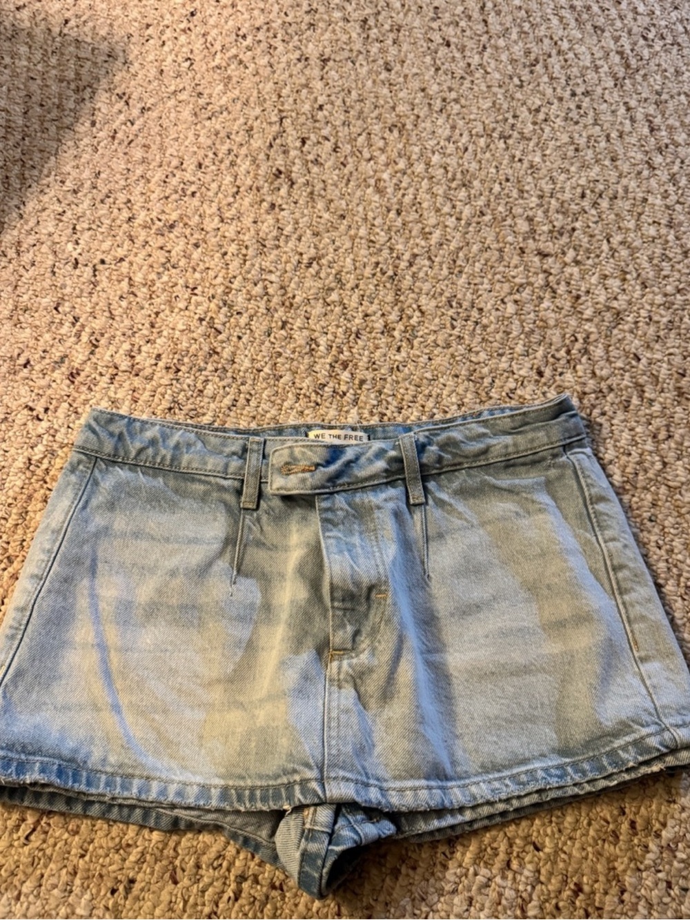 Free People Faded Light Blue Denim Mini Skort